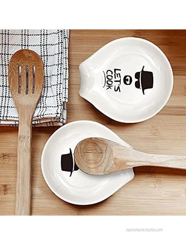 family Kitchen Funny Kitchen White Ceramic Spoon Rests Let’s Cook Coffee Tea Spoon Rest Holder for Men Friends Chef New House Housewarming Gift