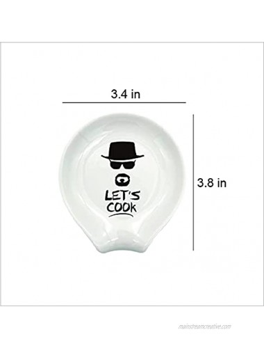 family Kitchen Funny Kitchen White Ceramic Spoon Rests Let’s Cook Coffee Tea Spoon Rest Holder for Men Friends Chef New House Housewarming Gift