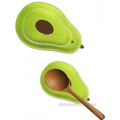 Huhfade Ceramic Spoon Rest for Kitchen,Cute Avocado Farmhouse Design for Cooking Spoon Holder for Stove Top,Avocado Ladle Utensil Rest,Coffee Spoon Rest（Set of 2）