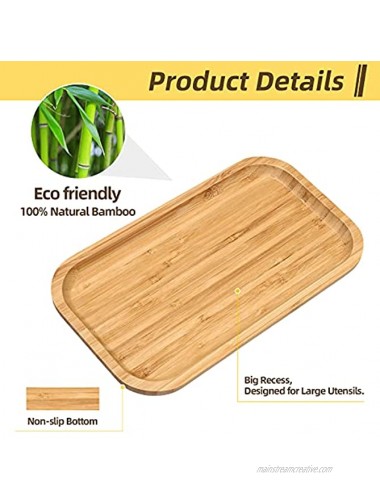 Large Bamboo Spoon Rest 9.7'' Kitchen Cooking Utensils Wooden Holder Decorative Small Food Serving Tray Organizer for Spatulas Spoons,Turners Ladles and Teaspoons