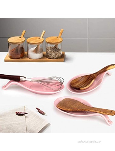 Large Ceramic Spoon Rest for Stove Kitchen Pink Spoon Rest Cute Teaspoon Utensil Rest Coffee Spoon Rest Spatula Rest