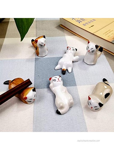 Pack of 6 Lovely Lucky Cat Ceramic Chopsticks Spoon Forks Knives Tableware Rest Set Porcelain Stand Festive Dinner Table Ornament 6-Piece Lucky Cat+Spoon