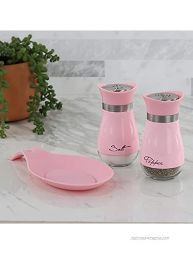 Round Silicone Spoon Rest & 4oz Glass Salt and Pepper Shaker Set Pink