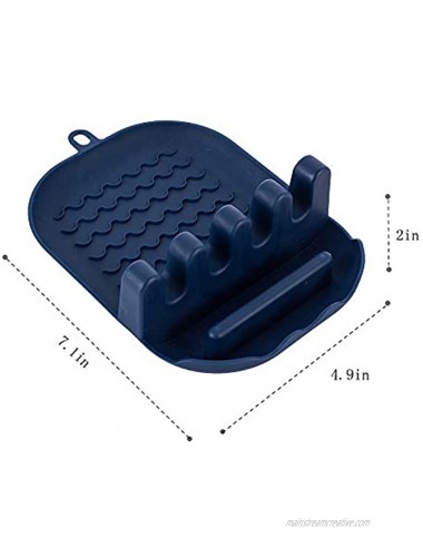 Silicone Spoon Rest for Kitchen Heat-Resistant BPA-Free Spoon Holder for Stove Top Easy Clean Cooking Utensil Spatula Rest 4 Slotted navy blue