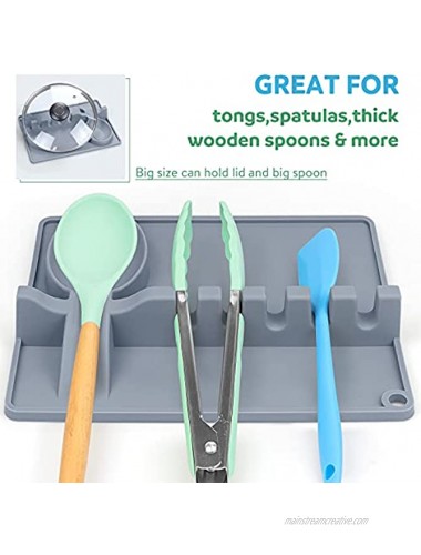 Silicone Spoon Rest,2021 Upgrade 2 in 1 Utensil Holder with Drip Pad for More Utensil,Spatula,Spoon,Ladle,Tongs.Larger Size,Multi Holder,Heat-Resistant,BPA Free,For Kitchen,BBQ.Include 2 Oven Mitts