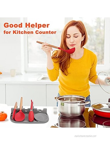 Spoon Rest: Silicone Spoon Rest for Kitchen Counter Utensil Rest with Drip Pad Heat-Resistant BPA-Free Spoon Rest & Spoon Holder for Stove Top Gray
