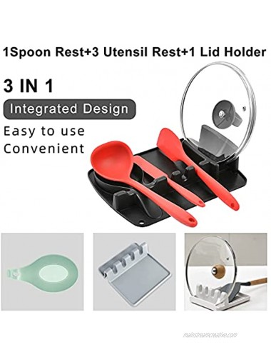 TATBOOMU Silicone Spoon Rest 3 in 1 Larger Size Silicone Spoon Holder for Stove Top,Upgraded Utensil Rest with Drip Pad for Multiple Utensils,Pot lid holder,Easy to Clean Black