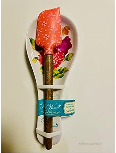 The Pioneer Woman 2 Piece Set Melamine Spoon Rest and Spatula Set Vintage Floral Blooming Bouquet