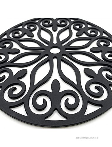3 Set Silicone Trivet Mats With 1 Extra Large Included | Intricately Carved Insulated Flexible Durable Non Slip Thick Round Premium Trivets for Hot pots and pans | Black