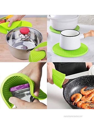 4 Pcs Silicone Pot Holders Heat Resistant Silicone Trivets for Hot Pots and Pans Silicone Trivet Thick Non Slip Large Green