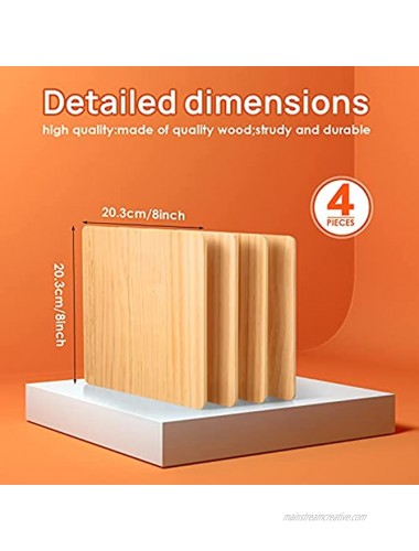 4 Pieces 8 Inch Square Wood Trivet Mat Set Wooden Hot Pads Heat Resistant for Kitchen Table pad Hot Pot Pan Kettle Dishes Kitchen Counter Table Hot Food Use