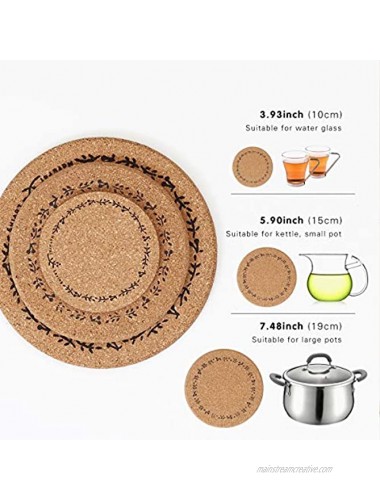 4PCS 5.9 inch Cork Trivets Set Round Corkboard Trivets with Flowers Cork Hot Pads for Kitchen,Countertops,Hot Dishes Round Cork Placemats