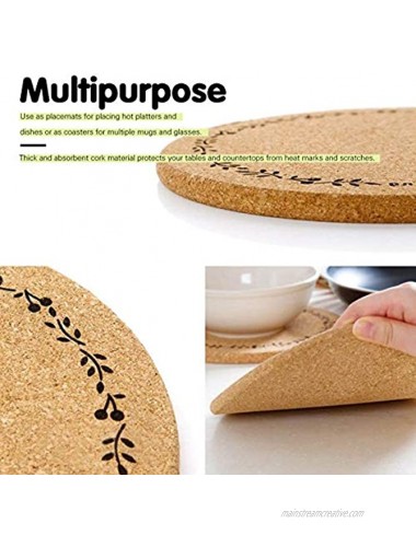 4PCS 5.9 inch Cork Trivets Set Round Corkboard Trivets with Flowers Cork Hot Pads for Kitchen,Countertops,Hot Dishes Round Cork Placemats