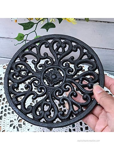 Cast Iron Trivet for Hot Pots and Pans VIDAYA Decorative Round Trivet Mat Hot Pot Holder Pads with Vintage Pattern and 6 Pcs Rubber Pegs Feet for Rustic Kitchen Counter or Dining Table 1 Pack