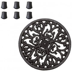 Cast Iron Trivet for Hot Pots and Pans VIDAYA Decorative Round Trivet Mat Hot Pot Holder Pads with Vintage Pattern and 6 Pcs Rubber Pegs Feet for Rustic Kitchen Counter or Dining Table 1 Pack