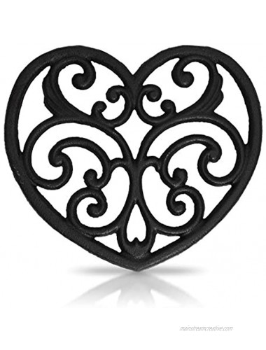 Cast Iron Trivet with Rubber Feet Caps Heart-Shaped Trivet Decorative Trivets for Kitchen Dining Table and Home Decor 6.25 x 7 x 0.5 Black