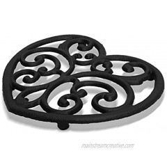 Cast Iron Trivet with Rubber Feet Caps Heart-Shaped Trivet Decorative Trivets for Kitchen Dining Table and Home Decor 6.25" x 7" x 0.5" Black
