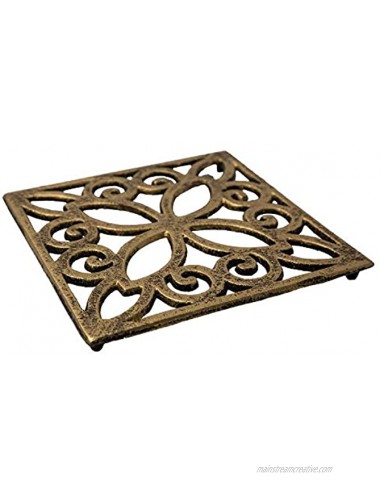 Comfify Decorative Cast Iron Trivet for Kitchen Or Dining Table | Square with Vintage Pattern 6.5 x 6.5 | with Rubber Pegs Feet Recycled Metal | Vintage Rustic Design