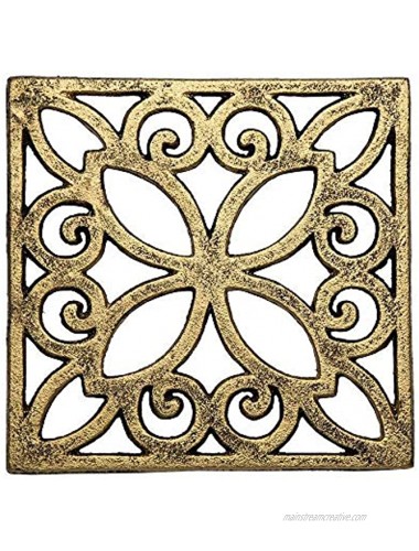 Comfify Decorative Cast Iron Trivet for Kitchen Or Dining Table | Square with Vintage Pattern 6.5 x 6.5 | with Rubber Pegs Feet Recycled Metal | Vintage Rustic Design