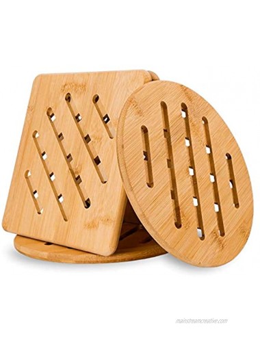 CONISY Natural Bamboo Trivet,Set of 4 Non-Slip Heat Resistant Mat for Kitchen Hot Dishes,Pots and Pans 7.7in
