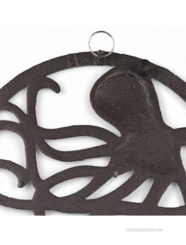 gasaré Cast Iron Trivet Octopus Decor for Hot Dishes Pots Pans Kitchen Rubber Feet Caps Ring Hanger 8 Inches Rustic Brown Finish 1 Unit