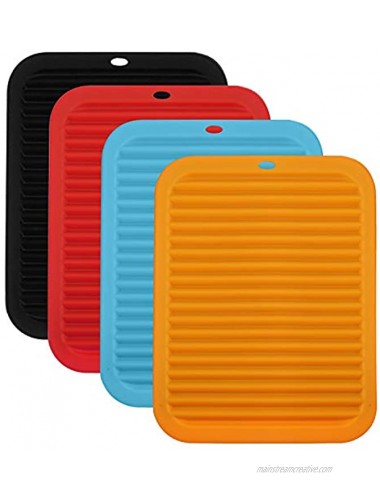 Hedume 4 Pack Silicone Pot Mat Heat Resistant Food Grade Silicone Trivet Mats Rectangular Drying Mat for Countertop Trivet Pads Hot Dishes Pots and Pans 4 Colors
