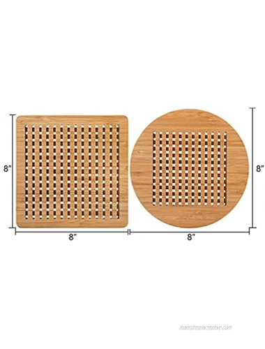 Hedume Set of 2 Bamboo Lattice Trivets 8 Natural Bamboo Trivet Mat Set Table Solid Bamboo Hot Pads Trivets for Hot Dishes and Pot