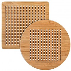 Hedume Set of 2 Bamboo Lattice Trivets 8" Natural Bamboo Trivet Mat Set Table Solid Bamboo Hot Pads Trivets for Hot Dishes and Pot