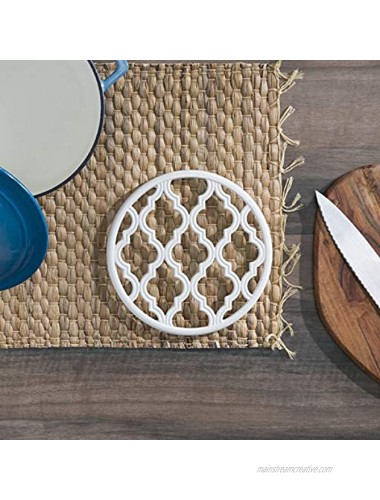 Home Basics Lattice Collection Cast Iron Trivet for Serving Hot Dish Pot Pans & Teapot on Kitchen Countertop or Dinning Table-Heat Resistant 3 White