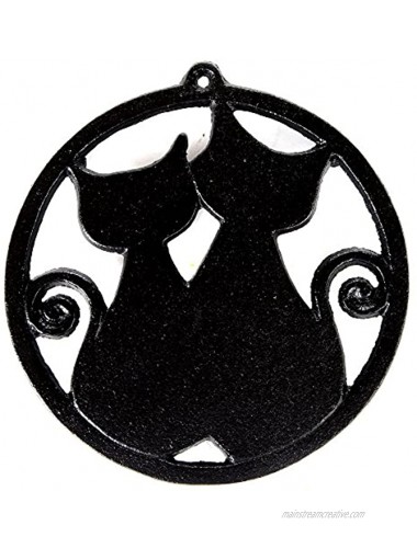 Home-X Cast Iron Trivet Round Trivet with Two Cat Silhouettes