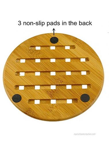 Natural Bamboo Trivet Mat Set Kitchen Wood Hot Pads Trivet Heat Resistant Pads for Hot Dishes Pot Bowl Teapot Hot Pot Holders Anti-Hot Non-Slip Durable,Square and Round Pack of 4 by MUWENTY