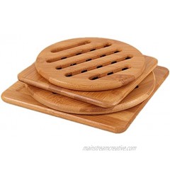 Natural Bamboo Trivet Mat Set Kitchen Wood Hot Pads Trivet Heat Resistant Pads for Hot Dishes Pot Bowl Teapot Hot Pot Holders Anti-Hot Non-Slip Durable,Square and Round Pack of 4 by MUWENTY