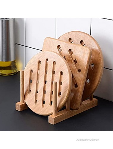 NC Bamboo Trivet Home Kitchen Bamboo Hot Pads Trivet Heat Resistant Pads Teapot Trivet,for Hot Dishes Pot Bowl Teapot 2 Square 5.9in and 2 Round and 7.1in and 1 Storage Rack Multi.