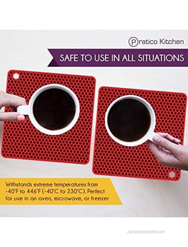Pratico Kitchen Multipurpose Silicone Pot Holder Trivet Jar Opener and Spoon Rest Red