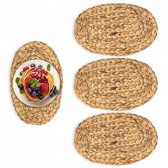 Rattan Kitchen Trivets Braided Water Hyacinth Placemat for Hot Pots Pans Cookware Dishware Oval Shape Woven Pattern Protects Counters Tabletops Natural Durable Material 7x11 Set of 4