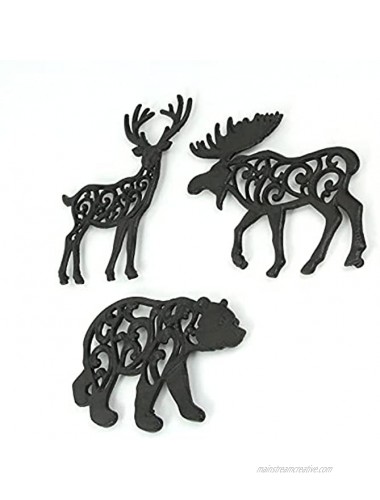Set of 3 Cast Iron Lodge Design Wild Animal Kitchen Trivets Decorative Wall Hanging Art Deer Moose Bear
