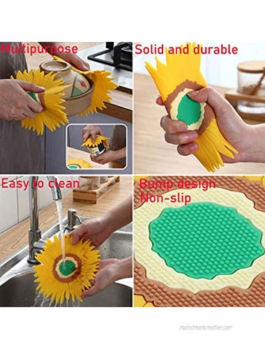 Set of 4 Silicone Trivet Sunflower Hot Pot Holder Anti-Slip Cup Coasters Bowl Tableware Mat Heat Resistant Pans Pads for Countertop Kichen