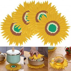 Set of 4 Silicone Trivet Sunflower Hot Pot Holder Anti-Slip Cup Coasters Bowl Tableware Mat Heat Resistant Pans Pads for Countertop Kichen