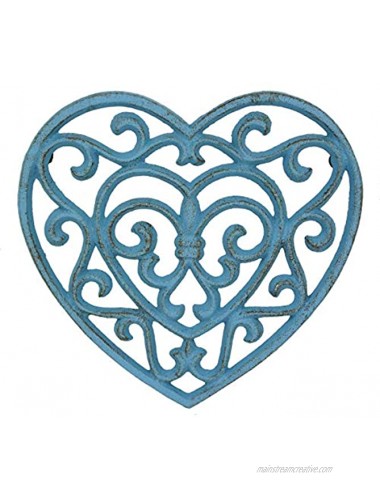 Stonebriar Conservatory Rustic Turquoise Heart Shaped Cast Iron Trivet Country Blue
