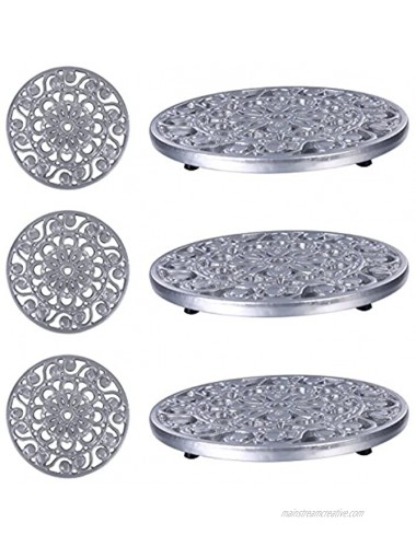 Trademark Innovations Set of 3 Decorative Cast Iron Metal Trivets Silver