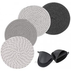Trivets Set Potholders Set for Hot Pots and Pans 100% Pure Cotton Thread Weave Hot Pot Holders and Silicone Oven Mitts Set Stylish Coasters Hot Pads Hot Mat Kitchen Trivet Countertop 7.3 inch