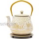 White and Gold Cast Iron Teapot with Trivet in a Leaf Design 32 Ounces