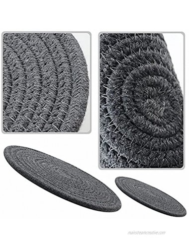 WTSHOP 6 Pcs Pot Trivets Large Braided Woven Trivet Coaster Cotton Rope Weaving Cup Coaster Hot Pot Dish Pad Mat7 Inch and 4.4 Inch Gray Dark Gray White Gray