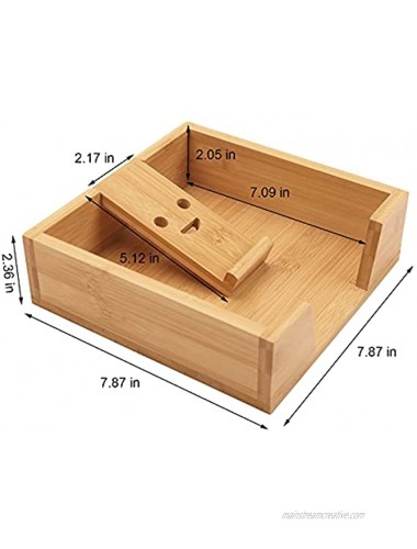 Bamboo Flat Napkin Holder with Weighted Arm,Square Cocktail Napkin Tray Dispenser Caddy Basket for Outdoor Table Picnic Kitchen Dinner