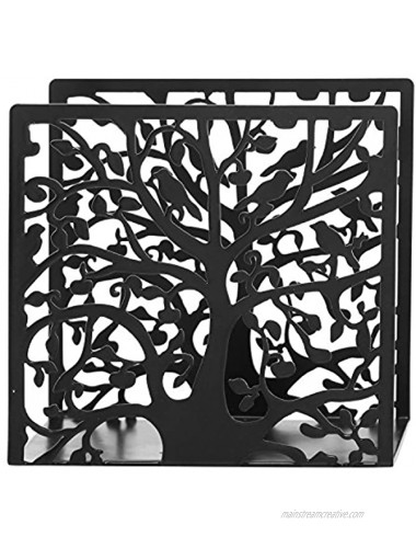 Black Metal Tree & Bird Design Tabletop Napkin Holder Freestanding Tissue Dispenser