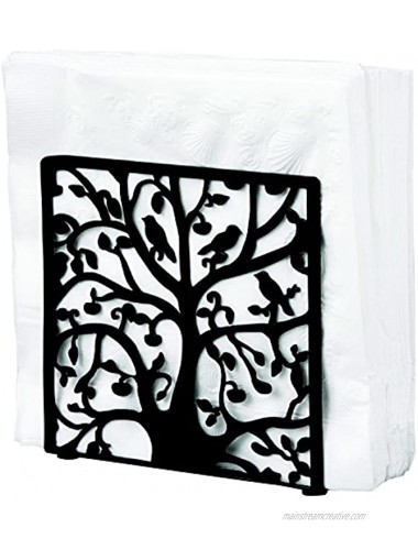 Black Metal Tree & Bird Design Tabletop Napkin Holder Freestanding Tissue Dispenser