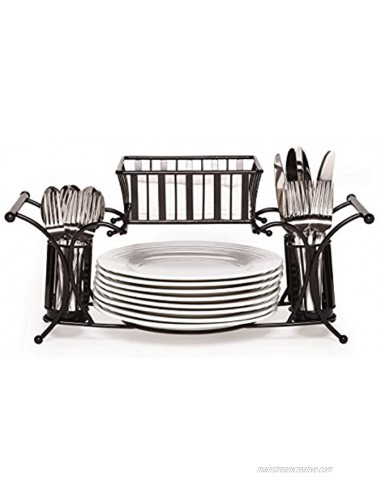 Gourmet Basics by Mikasa Band and Stripe Metal Hostess Flatware Napkin and Plate Tabletop Buffet Picnic Caddy