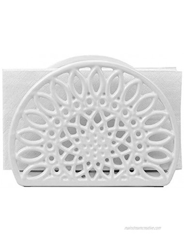 Home Basics Sunflower Collection Cast Iron Napkin Holder for Kitchen Countertop | Dinner Table | Indoor & Outdoor Use | Storage and Organization White
