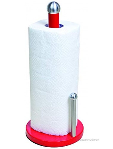 Kitchen Details Countertop Single Tear Paper Towel Holder Free Standing Weighted Bottom Holds Large Rolls Dispenser Bar Prevents Unraveling Red