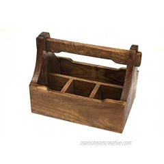 Mountain Woods Brown 4 Compartment Mango Wood Condiment Caddy | Tabletop Cutlery and Napkin Holder 9.125 x 3 x 3.125